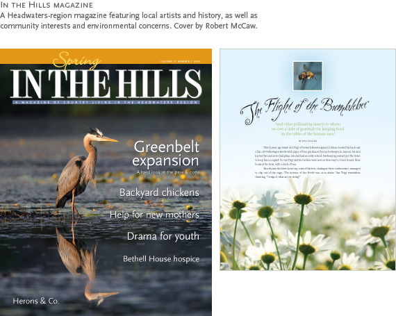 In the Hills Magazine : A Headwaters-region magazine featuring local artists and history, as well as community interests and environmental concerns. Cover by Robert McCaw.